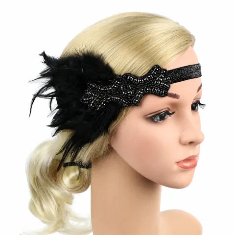 1920s Flapper Headband For Women Vintage Feather Rhinestone Hair Accessories For Gatsby Party Wedding Stage Performance