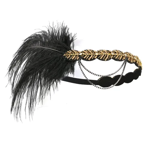 Vintage Feather Headband Tassel Rhinestone Hair Accessoried Women Party Prom Wedding Hair Band Jewelry