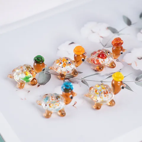 Cute Mini Glass Turtle Desktop Ornament Cartoon Small Sea Turtle Figurine Glass Craft Home Decor Animal Statue