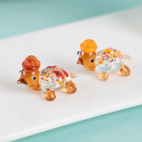 Cute Mini Glass Turtle Desktop Ornament Cartoon Small Sea Turtle Figurine Glass Craft Home Decor Animal Statue