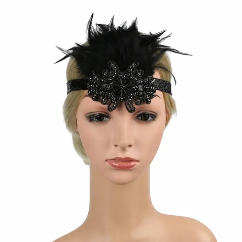 1920s Vintage Feather Headband For Women Rhinestone Flapper Headpiece Gatsby Hair Accessories For Party Halloween Costume
