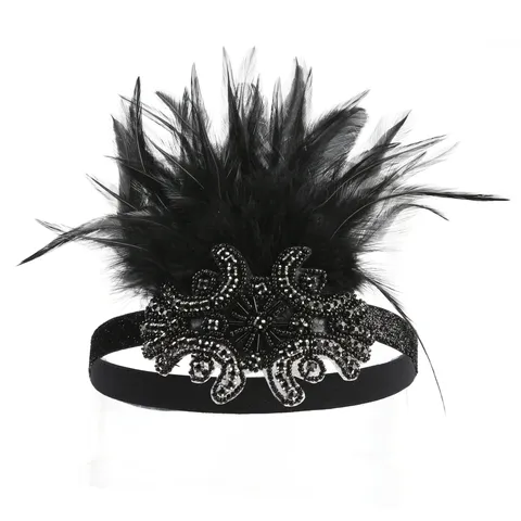 1920s Vintage Feather Headband For Women Rhinestone Flapper Headpiece Gatsby Hair Accessories For Party Halloween Costume