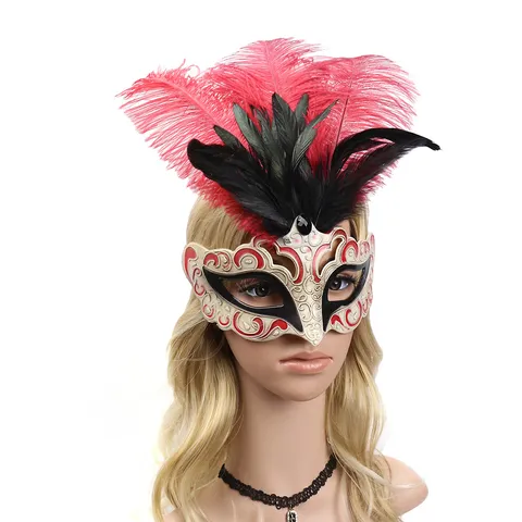 Vintage Plastic Feather Masquerade Mask Elegant Hollow Out Carved Eye Mask With Rhinestone Accents For Halloween Christmas Party Costume Performance Props
