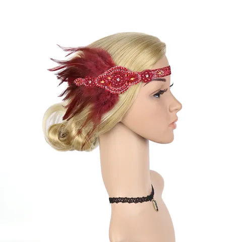 1920s Vintage Feather Headband For Women Rhinestone Beaded Flapper Headpiece Great Gatsby Party Wedding Halloween Accessories