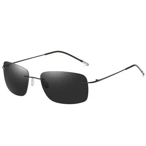 Lunettes de Soleil Carrées Sans Monture en Titane Pur Ultra-léger pour Hommes Polarisées Photochromiques Lunettes de Conduite UV400 Vision Jour Nuit