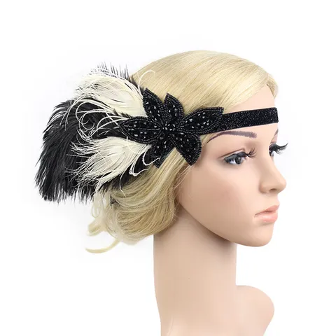 Vintage Great Gatsby Feather Rhinestone Headband Elegant Flapper Hair Accessory For Prom Party Wedding Women Jewelry