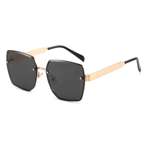 Lunettes De Soleil Carrées Sans Monture Oversize Pour Femmes Verres Dégradés Branches En Métal Lunettes Rétro Protection UV