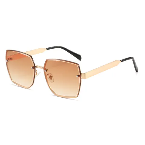 Lunettes De Soleil Carrées Sans Monture Oversize Pour Femmes Verres Dégradés Branches En Métal Lunettes Rétro Protection UV