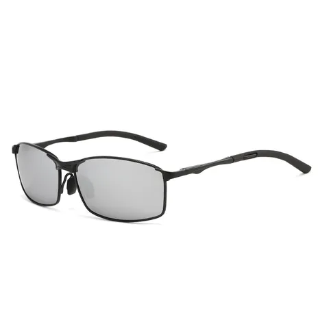 Occhiali da Sole Fotocromatici Polarizzati alla Moda da Uomo Montatura Quadrata in Metallo Occhiali da Guida Visione Notturna UV400