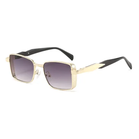 Lunettes de Soleil Carrées en Métal Vintage pour Hommes Femmes Mode Monture en Alliage de Zinc Verres Dégradés AC Sans Monture UV400