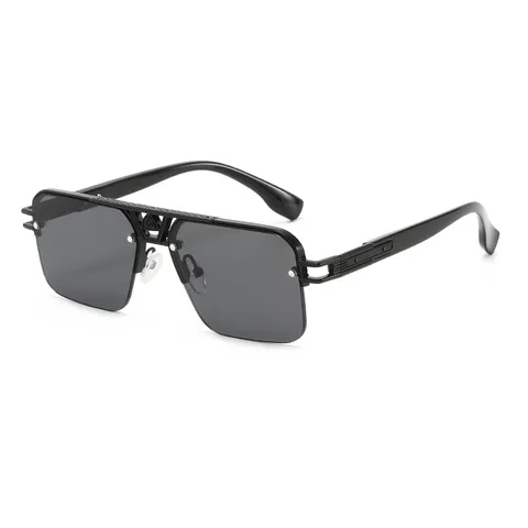 Occhiali da Sole Retrò da Uomo a Mezza Montatura Moda Europea Americana Montatura Quadrata in Metallo UV400 Occhiali da Guida