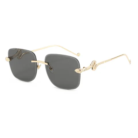 Lunettes de Soleil Carrées Sans Monture à la Mode pour Femmes Hommes Branche Tête de Serpent Lentille Dégradée Lunettes Bordées en Métal UV400