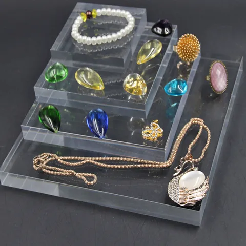 Acryl Schmuckständer Transparent Schwarz Gebürstet Quadratischer Block Organizer Für Ring Halskette Edelstein Vitrine