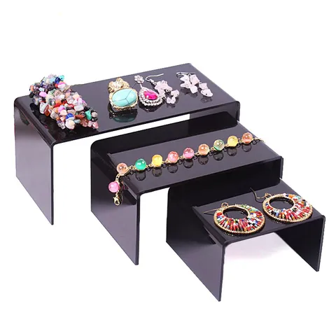 Clear Acrylic Jewelry Display Stand 3-Tier Step Riser Showcase Organizer for Necklace Ring Earring Retail Shop Home Decor