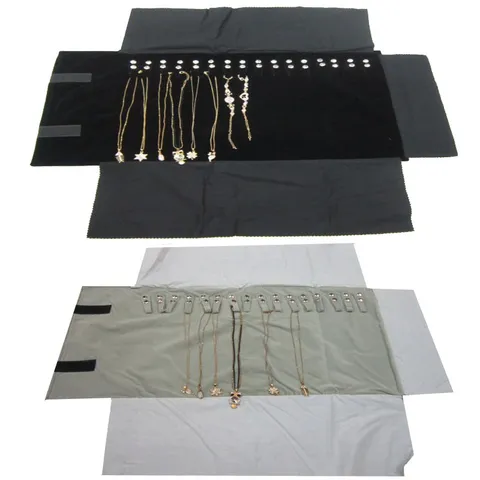 Portable Velvet Jewelry Roll Bag Travel Necklace Bracelet Organizer Storage Pouch Multi-Slot Display Case For Women Jewelry
