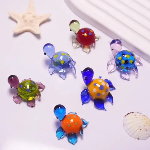 Glass Turtle Figurine Miniature Ocean Animal Ornament Cute Micro Landscape Landscaping Decor DIY Aquarium Accessories