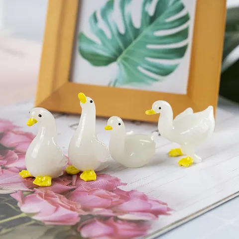 Japanese Style Cute Little White Duck Glass Ornament Desktop Decor Creative Animal Figurine Home Decoration Craft
