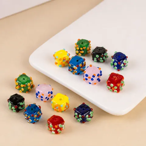 Colorful Polka Dot Square Glass Beads Loose Glazed Bead DIY Handmade Jewelry Earrings Necklace Accessories Material