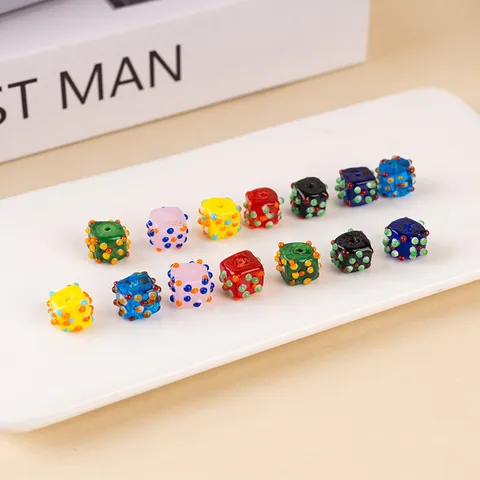 Colorful Polka Dot Square Glass Beads Loose Glazed Bead DIY Handmade Jewelry Earrings Necklace Accessories Material