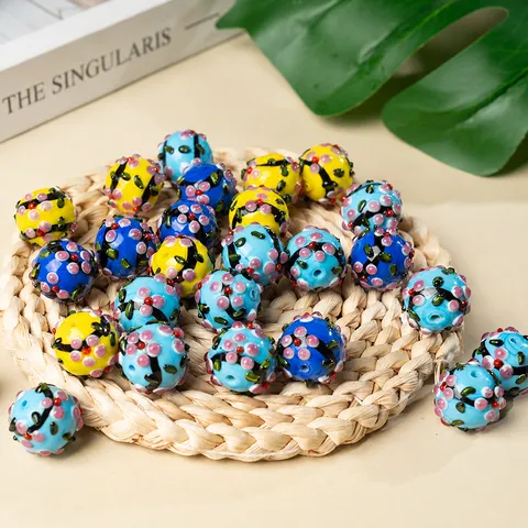 Handmade Glazed Glass Floral Round Beads Perforated Loose Beads For DIY Jewelry Making Bracelet Necklace Crafting