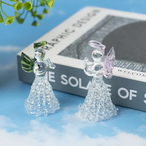 Cute Angel Glass Figurine Miniature Ornament Colored Glaze Car Interior Home Micro Landscape Desktop Decor Gift