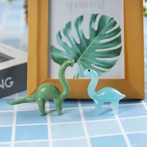 Cute Glass Dinosaur Figurine Miniature Animal Statue Desktop Ornament Colorful Glass Art Home Decor Desk Figurine