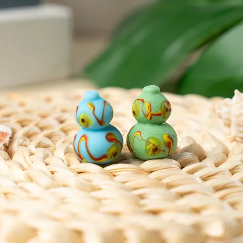 Handmade Glazed Gourd Glass Beads Blue Green Hand Painted Loose Beads For DIY Bracelet Necklace Jewelry Making