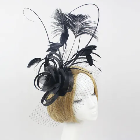 Vintage Elegant Feather Fascinator Mesh Veil Headpiece For Women Wedding Party Ball Performance Fashion Hair Accessories