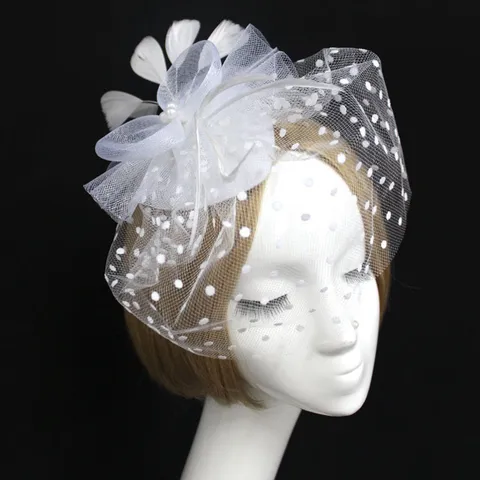 Bridal Mesh Feather Fascinator Hat Women Tea Party Veil Hair Clip Wedding Cocktail Headwear Hair Accessories