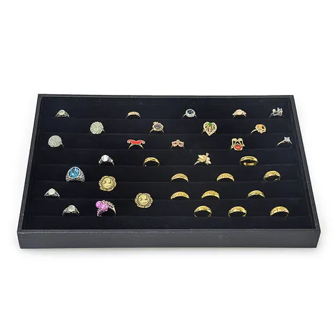 Black Velvet Jewelry Display Tray Ring Earring Necklace Storage Organizer Box