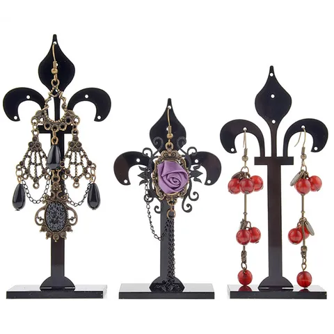 Black Acrylic Earring Display Stand Three Piece Set Jewelry Holder Organizer Showcase Stand For Earrings Studs Retail