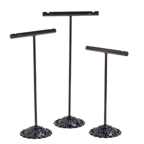 Iron Jewelry Display Stand T Shape Earring Holder Organizer With Flower Base Metal Earstuds Necklace Storage Rack