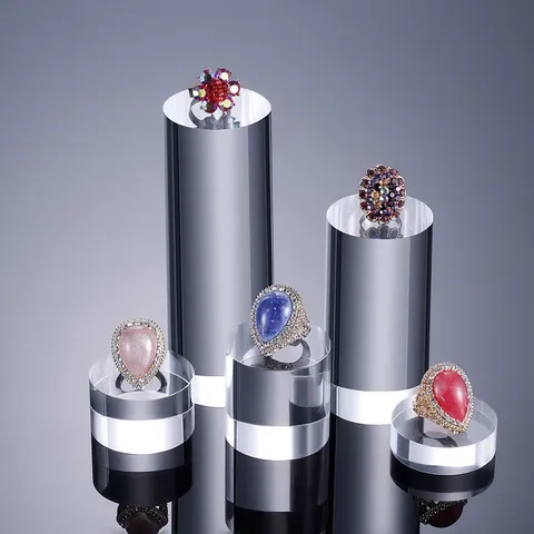 Clear Acrylic Cylinder Display Stand Transparent Jewelry Showcase Base Ring Holder Organizer Countertop Prop