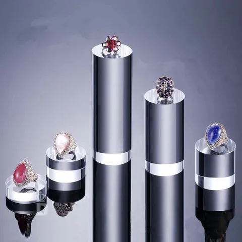 Clear Acrylic Cylinder Display Stand Transparent Jewelry Showcase Base Ring Holder Organizer Countertop Prop
