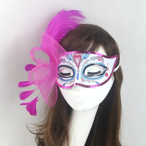 Halloween Party Feather Painted Masquerade Mask Cosplay Photography Prop Decorative Holiday Party Mask