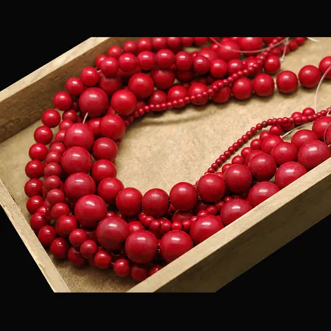 Red Cracked Synthetic Turquoise Round Loose Beads Matte Glossy Stone Beads For DIY Handmade Jewelry Making Accessories