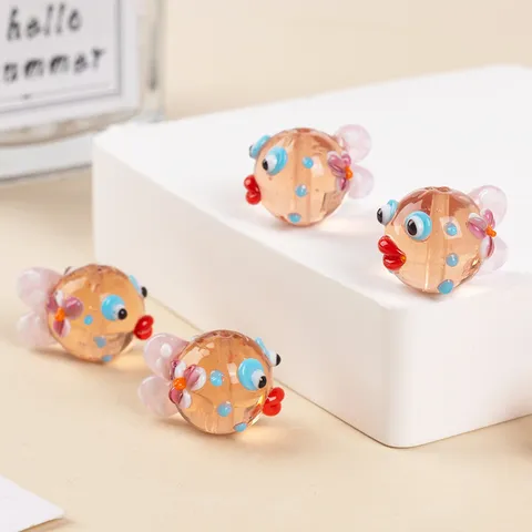 Handmade Glass Pufferfish Loose Beads Cute Cartoon Animal Charm DIY Bracelet Necklace Jewelry Making Materials