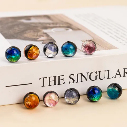 Double Sided Silver Foil Glass Beads Gradient Color Loose Beads DIY Jewelry Accessories For Bracelet Necklace Earring Making