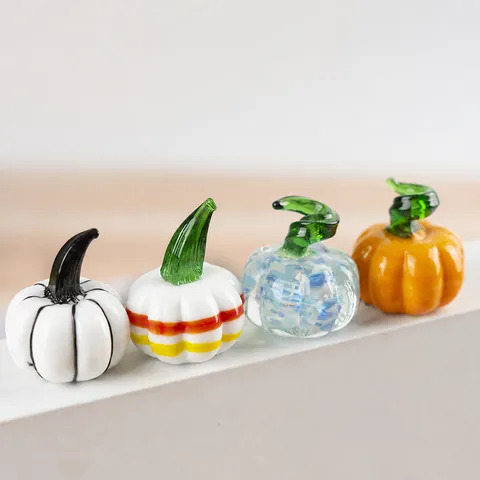 Cute Glass Pumpkin Figurine Miniature Tabletop Ornament Rustic Colorful Pumpkin Craft For Home Living Room Desk Decor