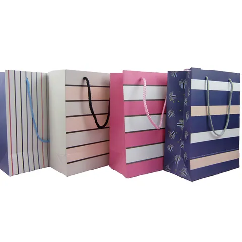 Coated Paper Gift Bags Striped Tote Bags With Handles For Jewelry Tea Party Gift Packaging Decorative Storage Bags