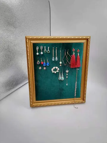 Retro Dark Green Frame Jewelry Display Stand Metal Earring Holder Necklace Organizer Storage Board Home Decor