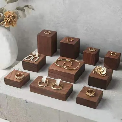 Solid Walnut Wood Jewelry Display Prop Ring Bracelet Square Block Stand Minimalist Photography Props Home Decor