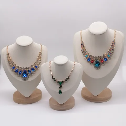 Solid Wood Jewelry Display Stand Ultrafine Fiber Necklace Mannequin Bust Holder Counter Showcase Storage Prop