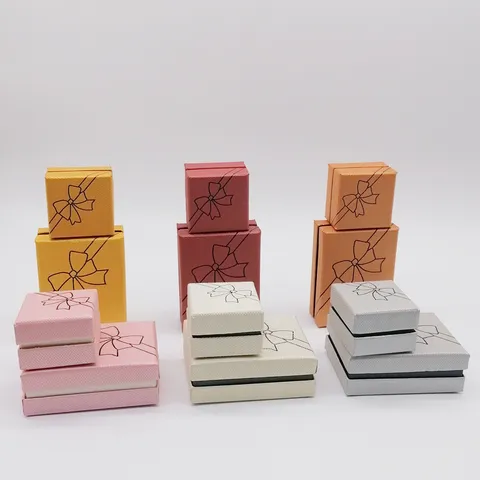 Jewelry Gift Box Bowknot Print Small Paper Box For Ring Earring Necklace Jewelry Packaging Display Box