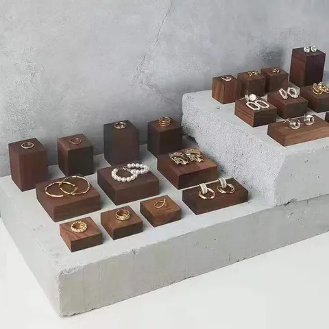 Solid Walnut Wood Jewelry Display Prop Ring Bracelet Square Block Stand Minimalist Photography Props Home Decor