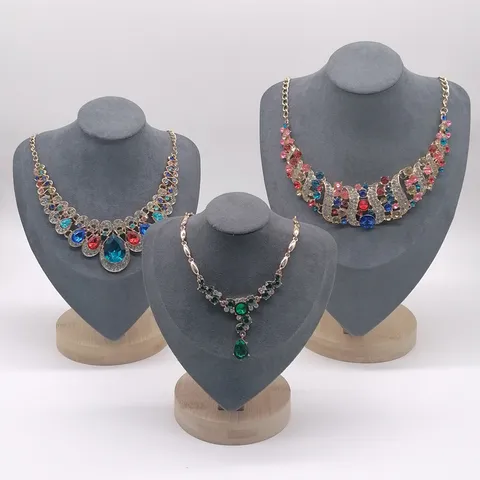 Solid Wood Jewelry Display Stand Ultrafine Fiber Necklace Mannequin Bust Holder Counter Showcase Storage Prop