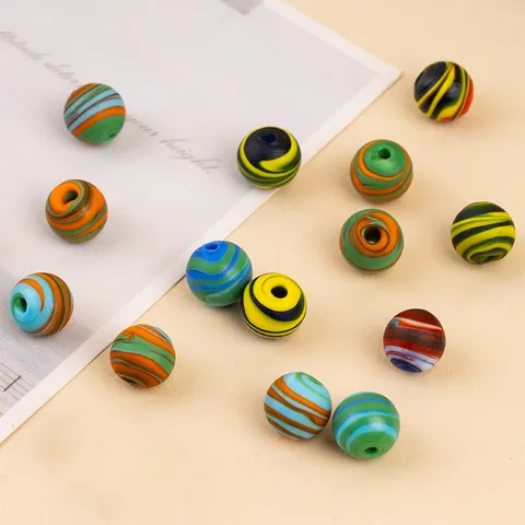 Colorful Frosted Mixed Silk Glass Loose Beads Round Spacer Beads For Handmade DIY Bracelet Necklace Jewelry Accessories Making