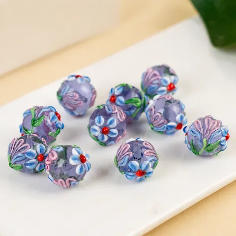 Handmade Lampwork Glass Beads Five-Petal Flower Loose Bead For DIY Bracelet Necklace Jewelry Making Accessories