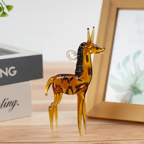 Handmade Glazed Glass Cartoon Animal Figurine Cute Desktop Ornament Home Office Decor Craft Miniature Collectible Gift