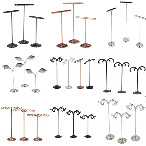 Metal Earring Display Stand Three-Piece Set T-Shape And Umbrella Shape Ear Stud Holder Organizer Jewelry Showcase Counter